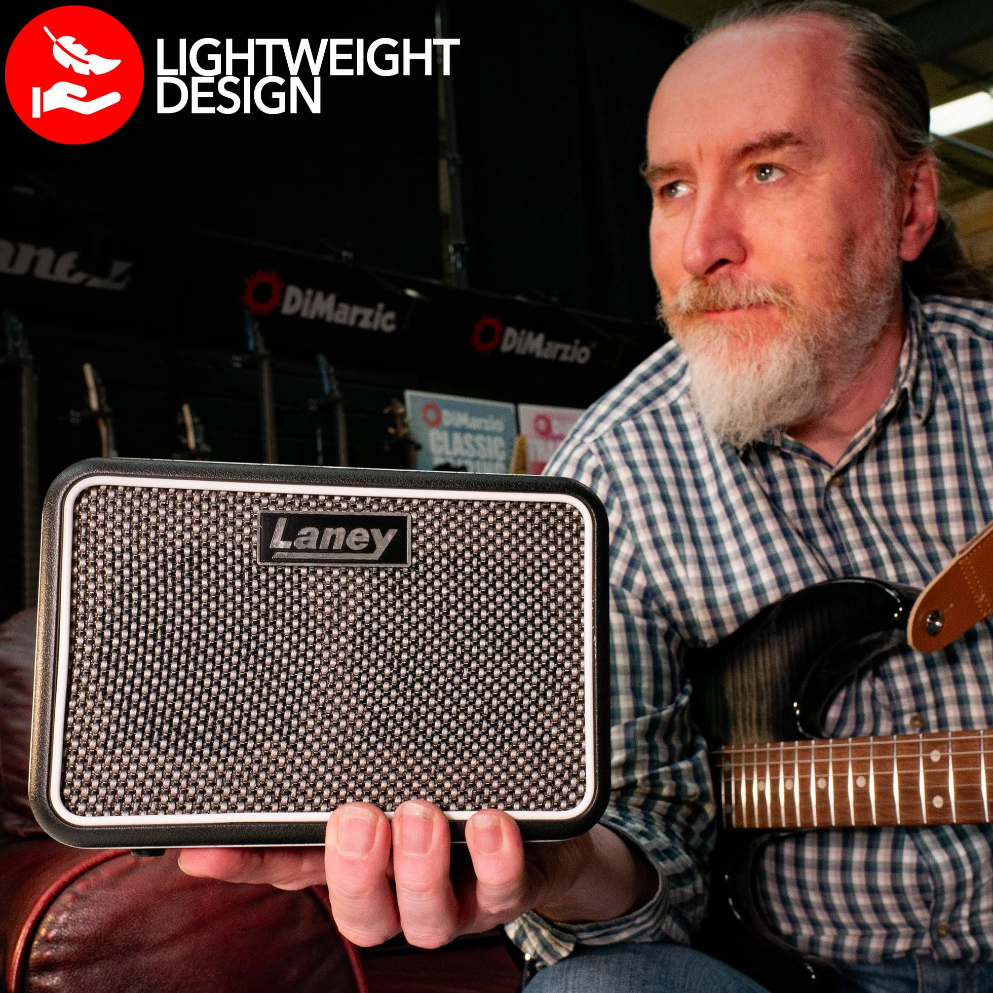 Mini-STB-SUPERG-2 Amplificador de Guitarra Laney de 6W con Bluetooth Alimentado por batería – Canales Limpio/Overdrive, delay, Entrada para Smartphone LSI, Entrada AUX