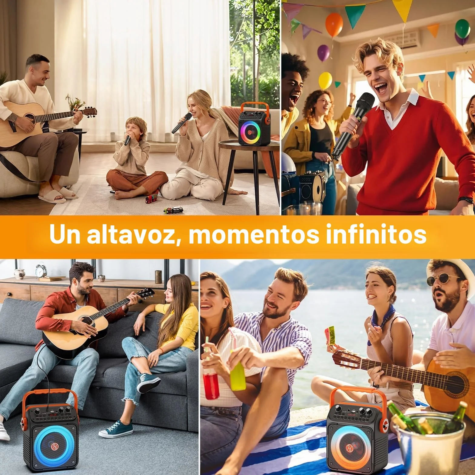 HWWR Karaoke 2 Microfonos Inalambricos, Karaoke Profesional para Adultos Y Niños Altavoz Bluetooth con Preamplificador De Micrófono, Portátil Bluetooth Fiesta Altavoz Karaoke-Regalo