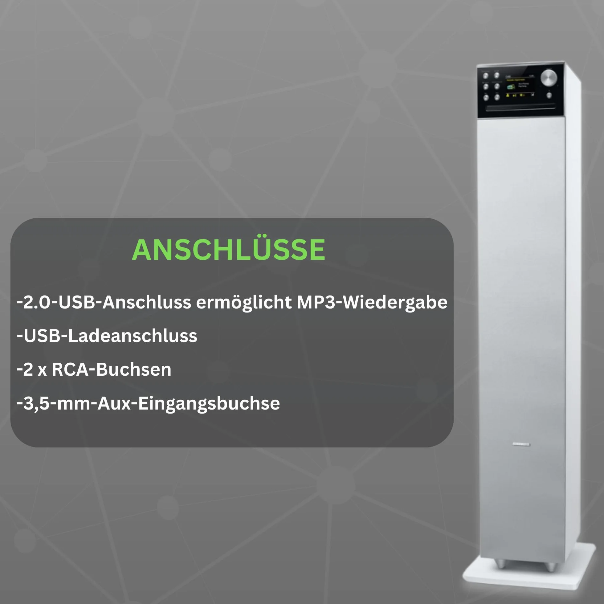 MUSE M-1380 DBTW Altavoz de pie: Bluetooth, Dab+ Radio, Reproductor de CD, USB, NFC Emparejamiento, Pantalla TFT LCD, Carcasa de Madera, 180 W - Blanco