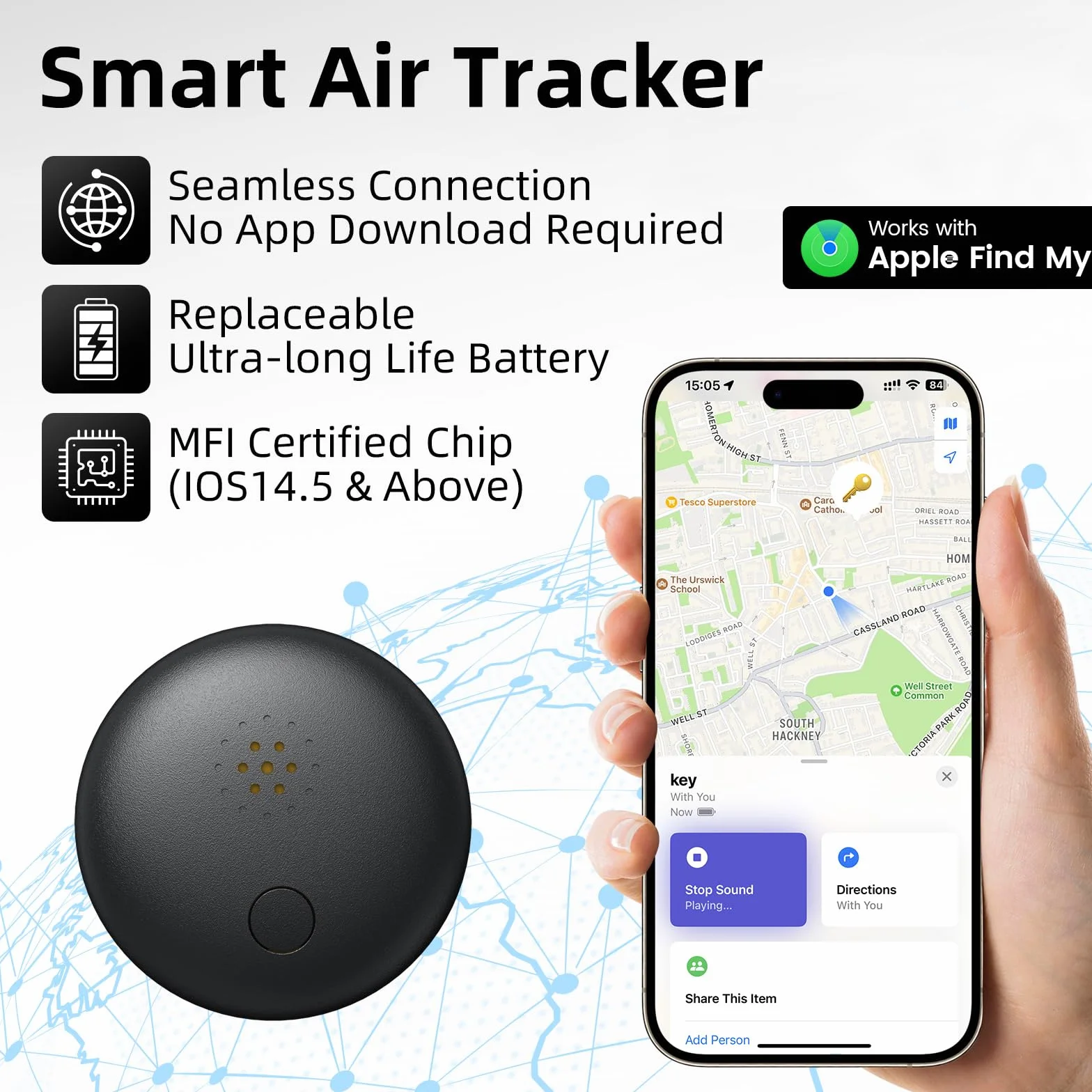 Localizador GPS sin Suscripción – Rastreador Pequeño Magnético para Coche, Moto, Niños, Perros – Compatible con iOS – Batería reemplazable