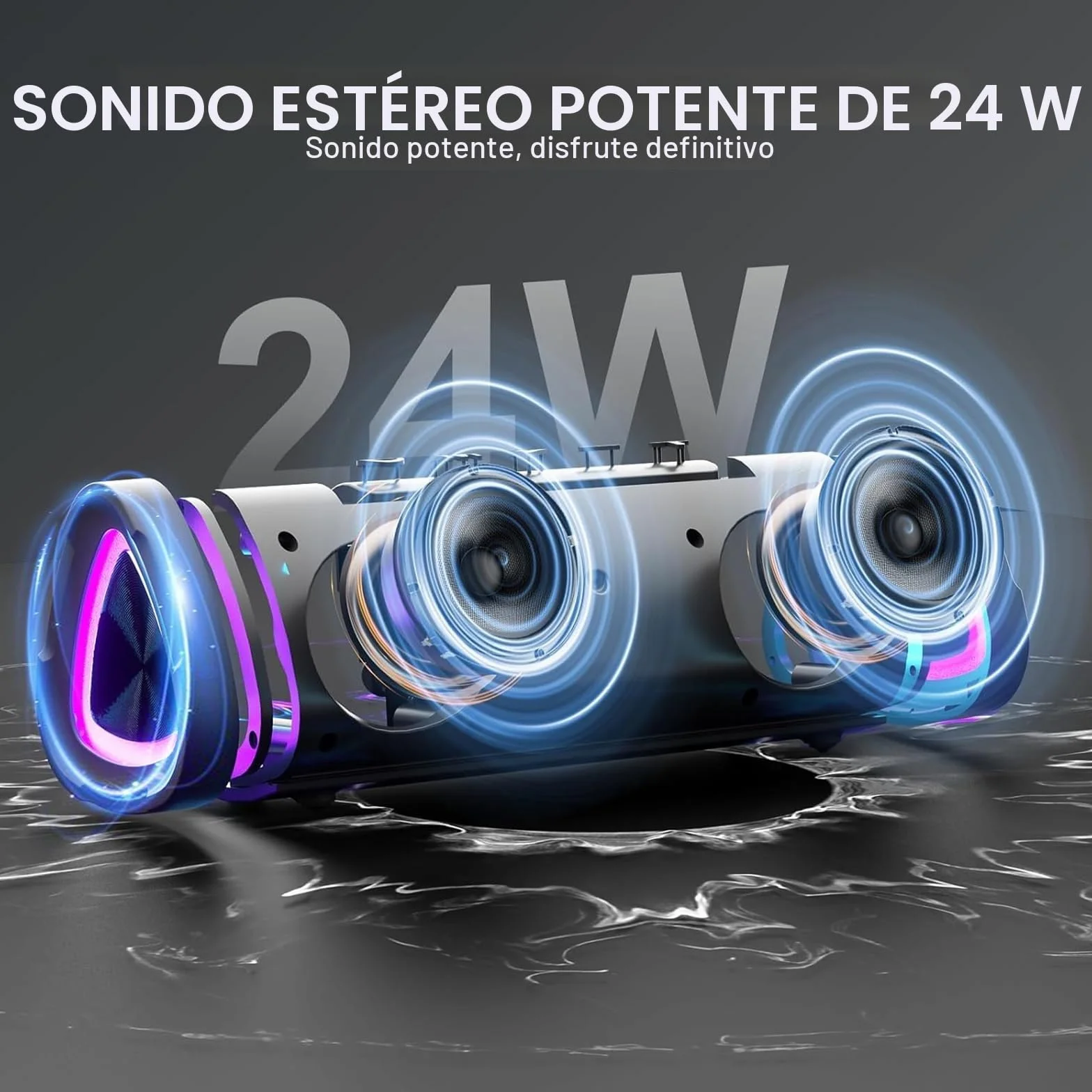 Altavoz Bluetooth Portátil Potente Inalámbrico con Luz LED, Bluetooth 5.4, 24 Horas, Graves Mejorados, 360° Sonido Estéreo, Impermeable IPX7, Speaker de Exterior para Viajes/Deportes/Fiestas/Ciclismo