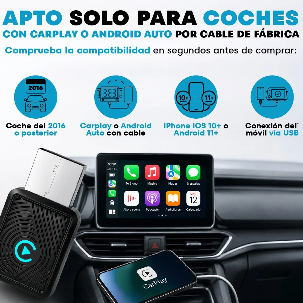 Carplay Inalambrico 2026 Adaptador Android Apple Auto Bluetooth USB Accesorio Coche Electronico Interior sin Cable WiFi con Conexion Estable SwiftLink Lite – Auvra