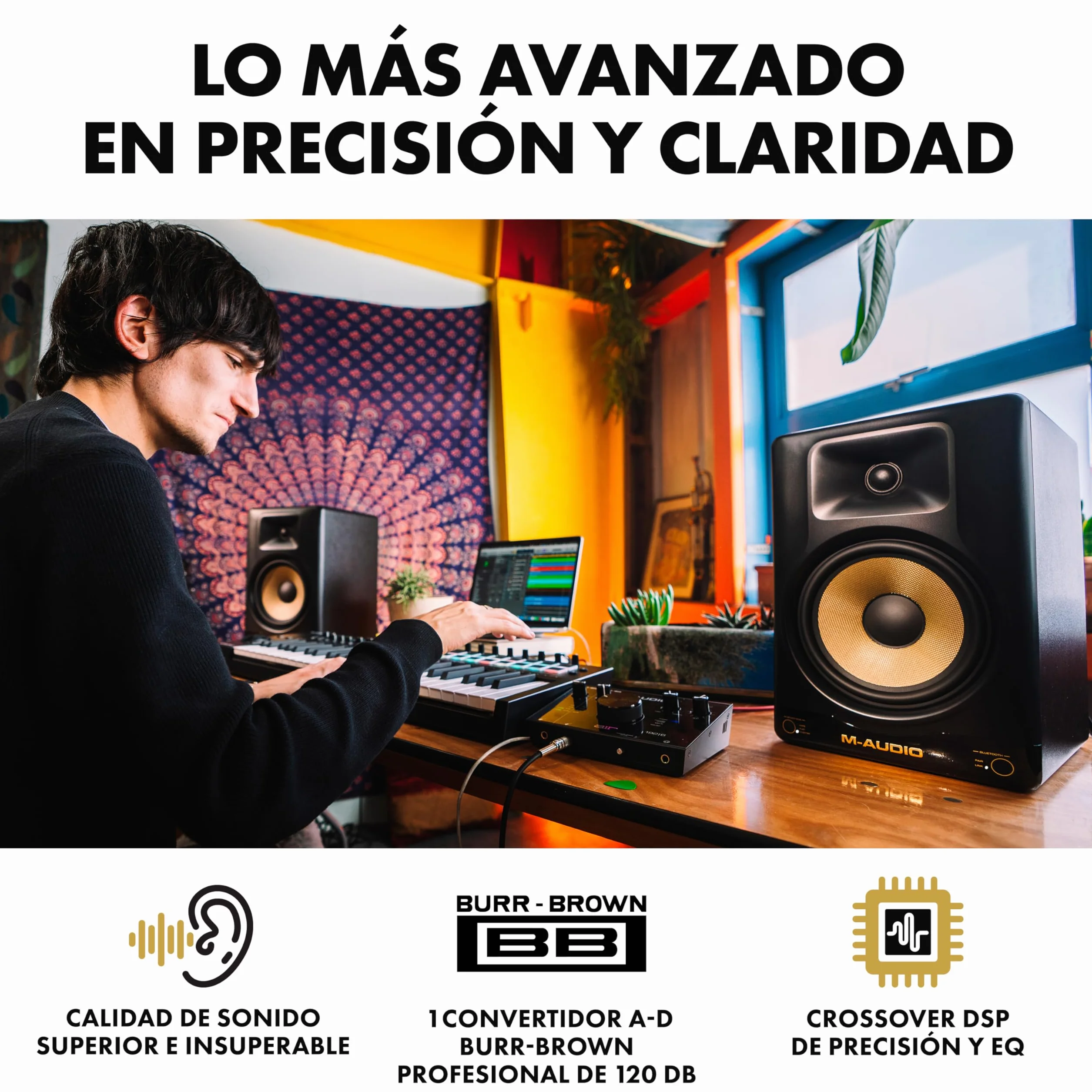M-AUDIO Forty Eighty 8" 150W Altavoz Bluetooth Monitor de Estudio para producción y Mezcla con Crossover DSP de precisión, EQ, App de Control
