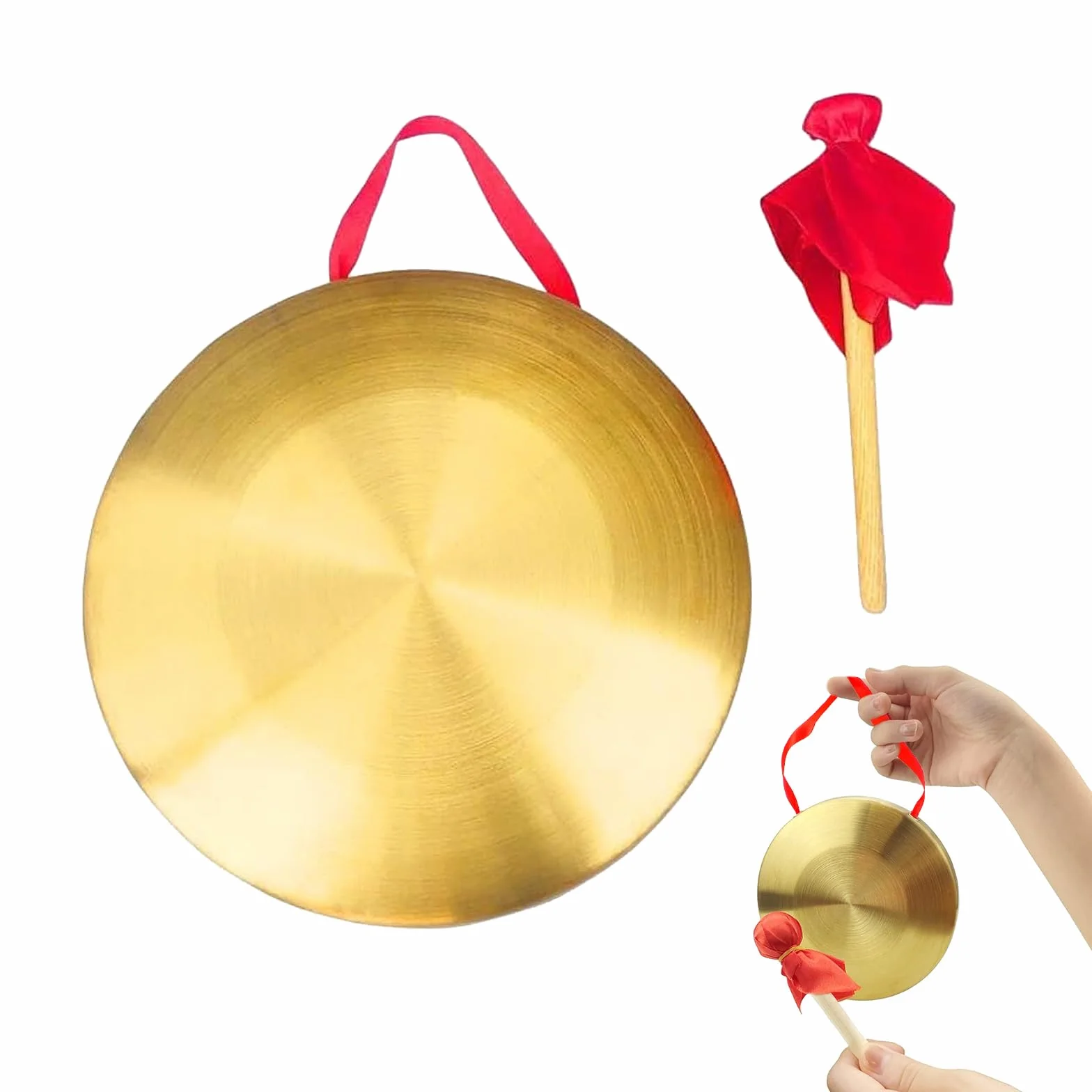 Gong de Platillo de Mano de Latón, Gong, Instrumento de Gong de Latón Portátil, Instrumento de Percusión de Latón Tradicional Chino, Gong Universal con Mazo, Adecuado para ópera de Iglesia