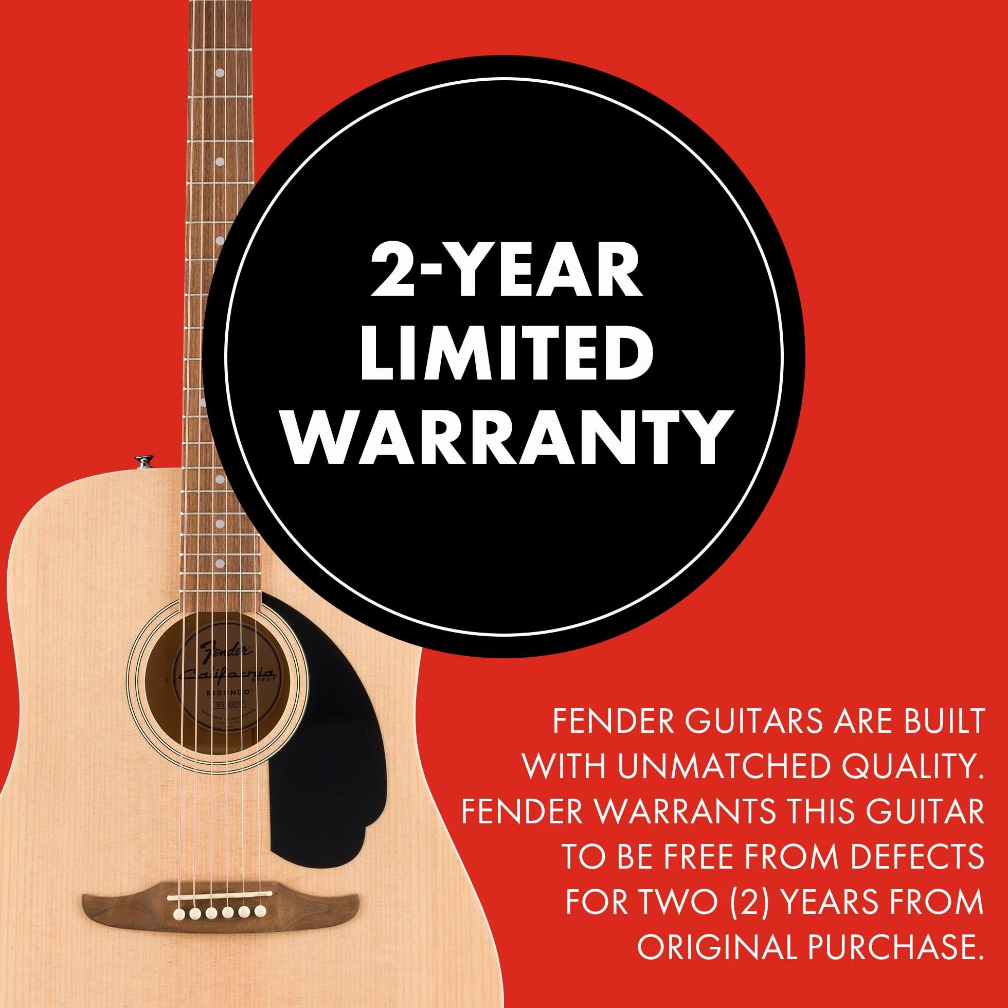 Fender California Debut Redondo Dreadnought Acoustic Guitar, Spruce Top, Black Pickguard, Natural