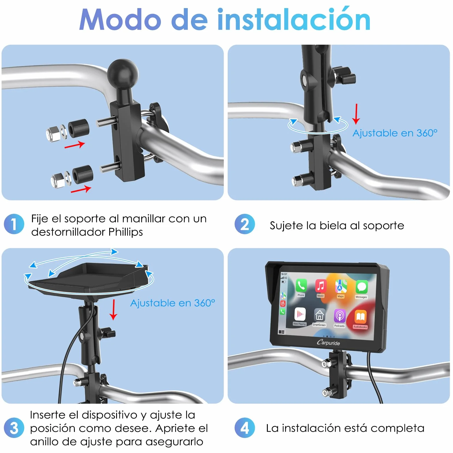 Carpuride W702 Pantalla GPS 7 Pulgadas CarPlay para Motocicleta - CarPlay Inalámbrico y Android Auto, Pantalla Táctil Impermeable, Bluetooth Dual, Navegación, Siri.