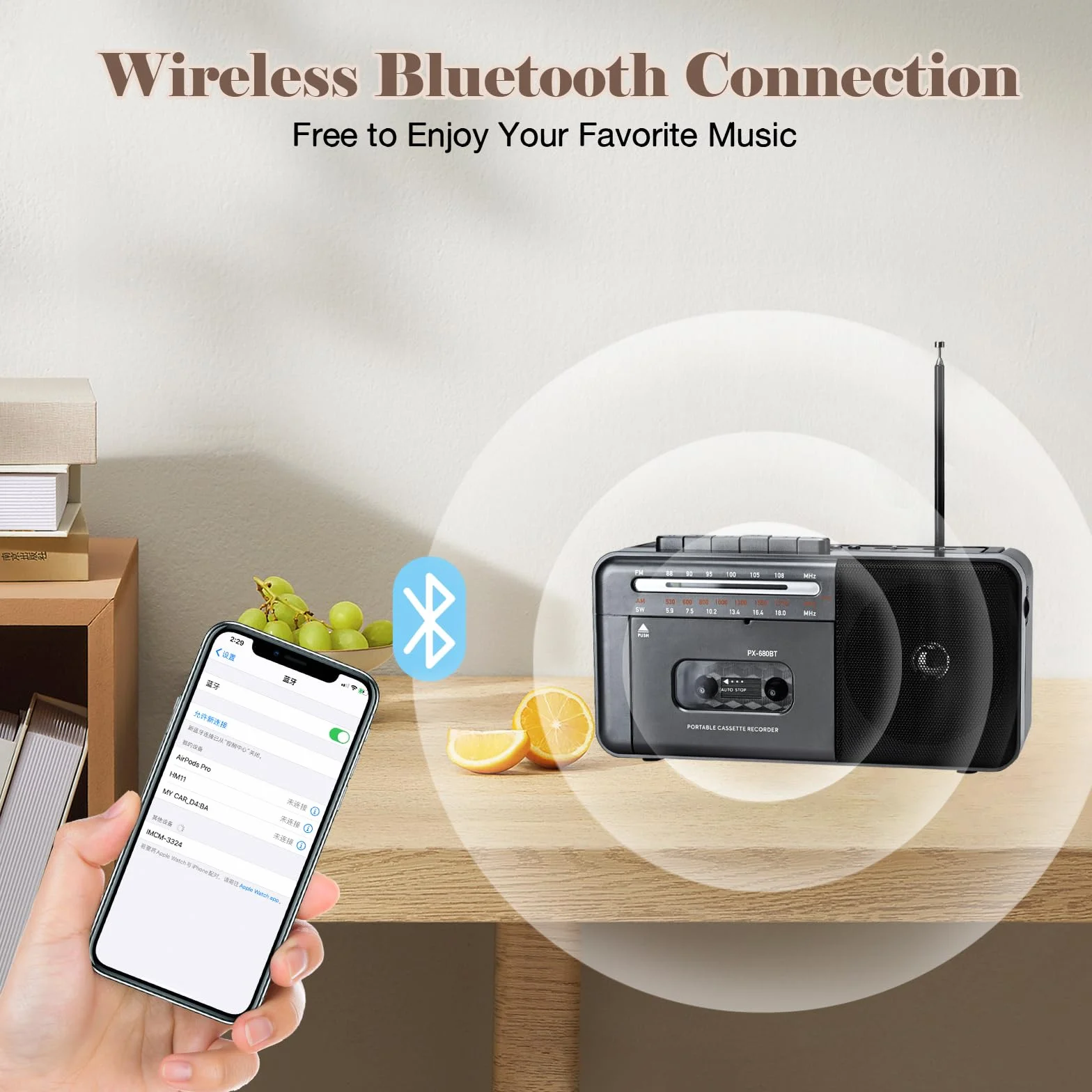 Lychee Grabadora de cinta portátil AM/FM/SW con altavoz integrado, compatible con TF/USB, gris