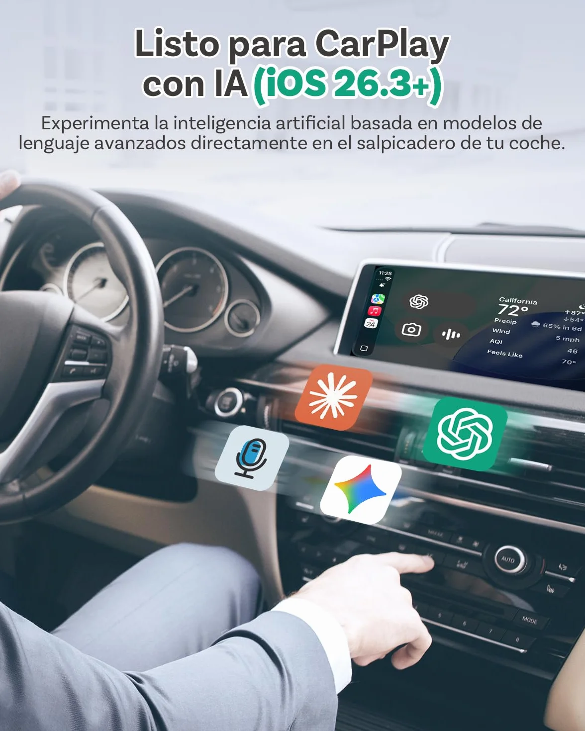 OTTOCAST Play2Video Ultra, 3 en 1 Caja AI para Netflix/Youtube/Prime Video, Adaptador CarPlay inalámbrico y Android Auto con USB, Wi-Fi Dual Band, Bluetooth 5.4, Baja Latencia, 4GB+32GB, Plug & Play