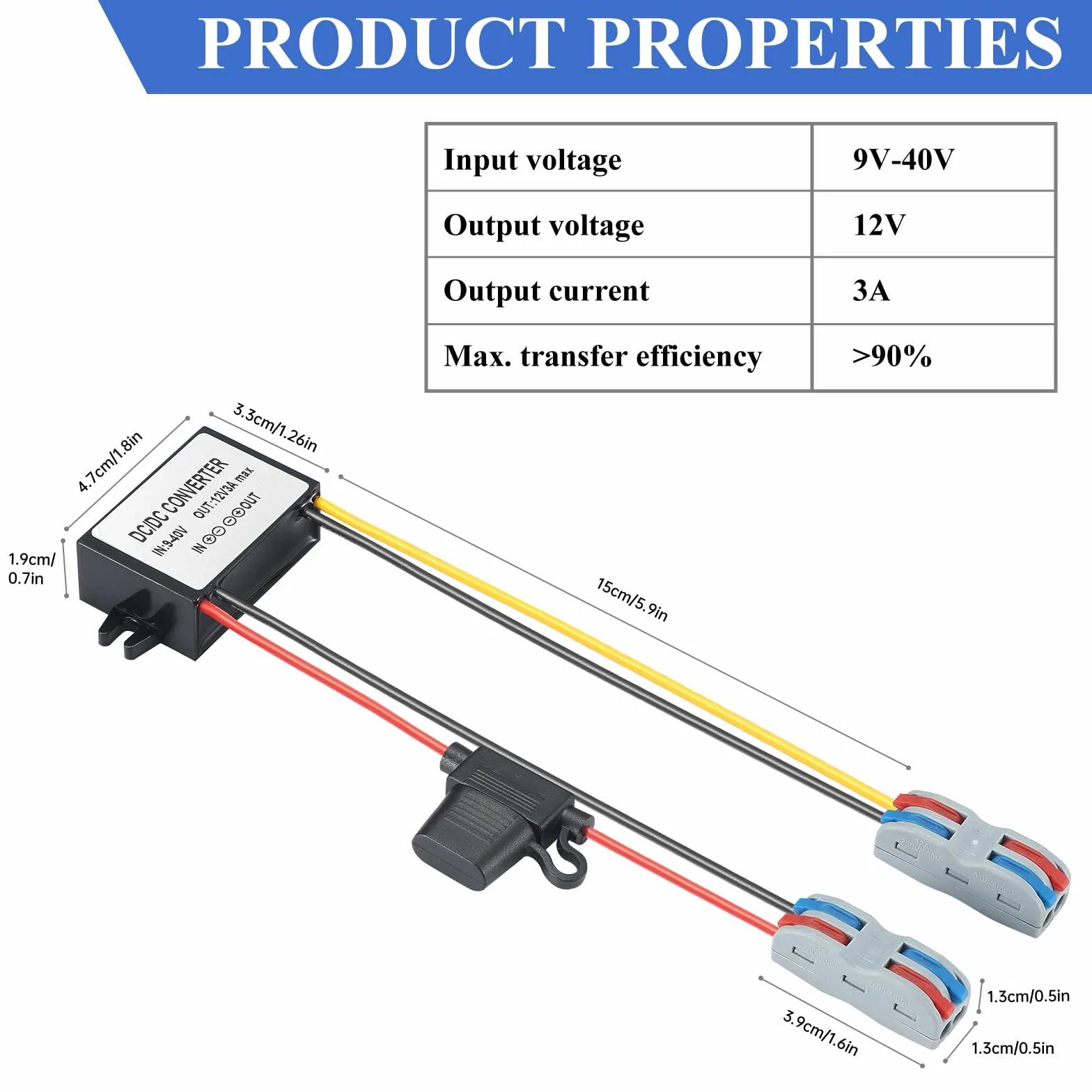 DC 9V-40V a 12V 3A Convertidor de Corriente IP67 Impermeable Buck Converter 36W Transformador Regulador de Voltaje para Cámaras Golf Cart Club