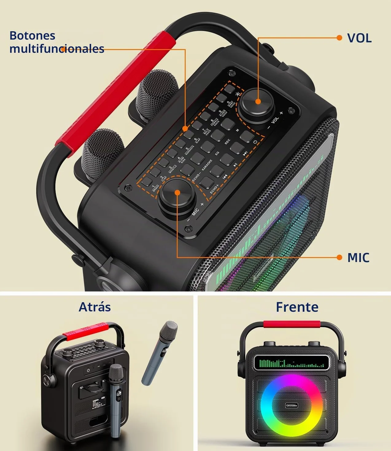 Karaoke 2 Micrófonos Inalámbricos, Altavoz Portátil para Karaoke con Sistema PA y LED, Compatible con Bluetooth/TF/USB/AUX/TWS, Es una Excelente Opción de Regalo para Niños, Familiares y Amigos