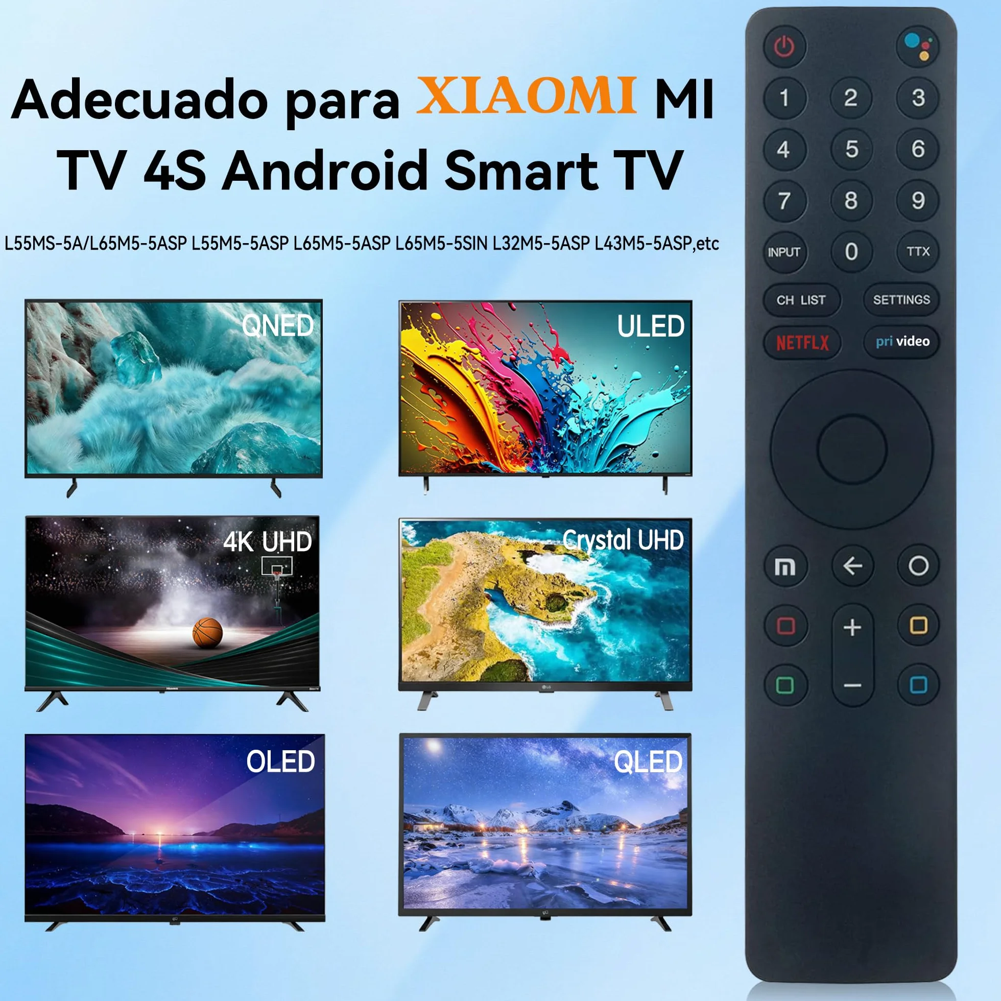 Riry XMRM-010 Mando a Distancia Xiaomi MI TV con Bluetooth Google Assistant para Mi 4S 4A