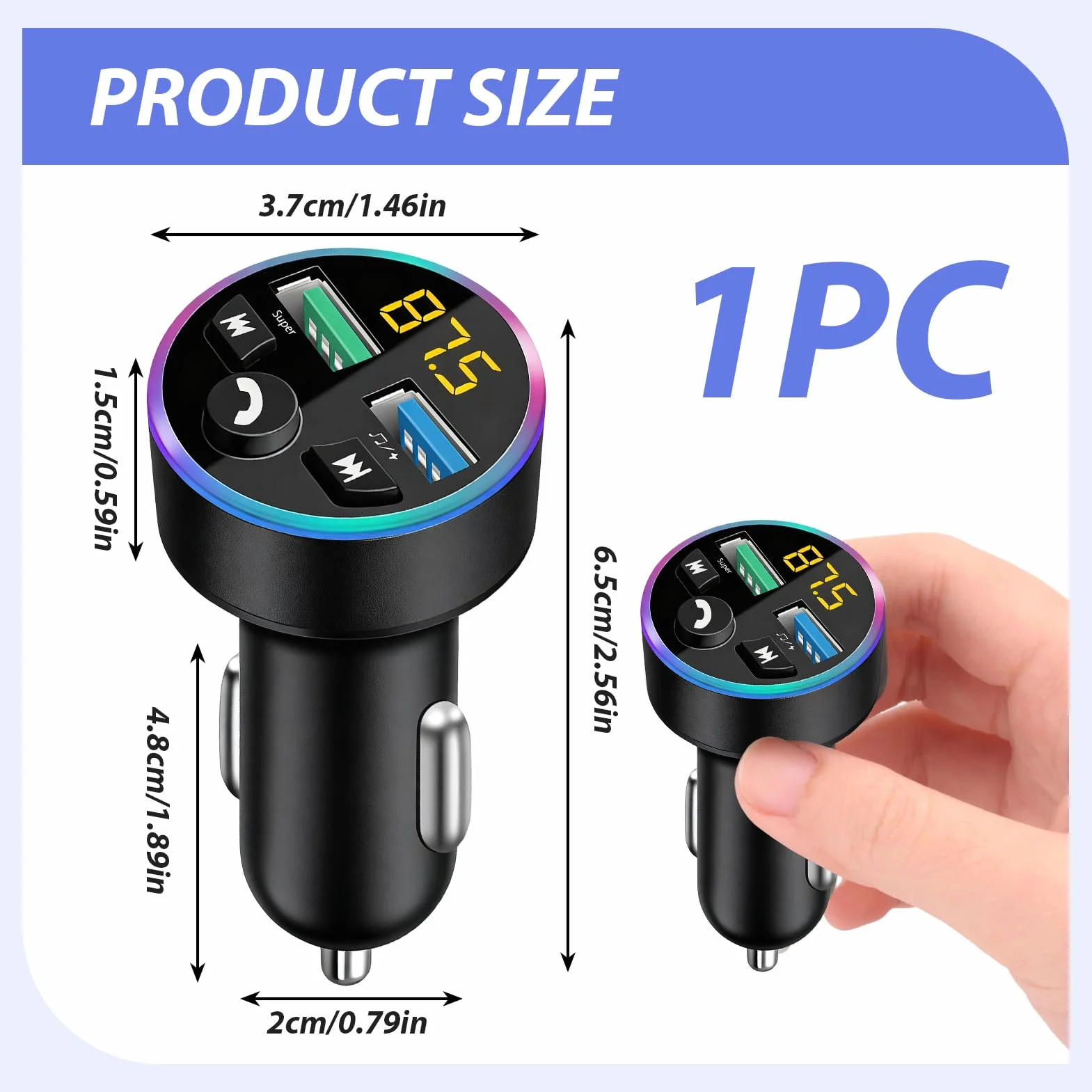Transmisor FM para Coche - Adaptador Bluetooth 5.0 - Bluetooth para Coche - Reproductor MP3 - Transmisor FM Metálico - Dual - Llamadas Manos Libres, Cargador Rápido para Mechero QC 3.0