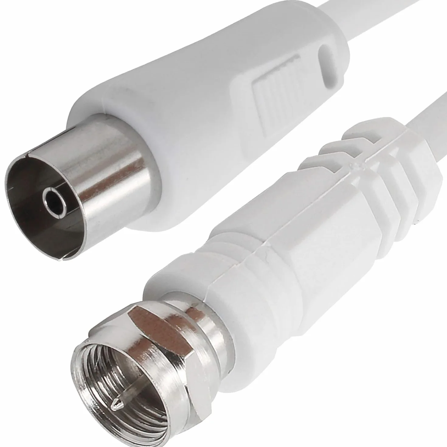 TECHZOCO Cable Antena-satelite, Cable TV Sat 75 Ohm, Conector RF coaxial Hembra a Conector Tipo F Macho, Sat Freesat Sky Virgin BT TV HDTV DVB DVD Radio/Coax, 70 dB, Blanco,1.50 Metros
