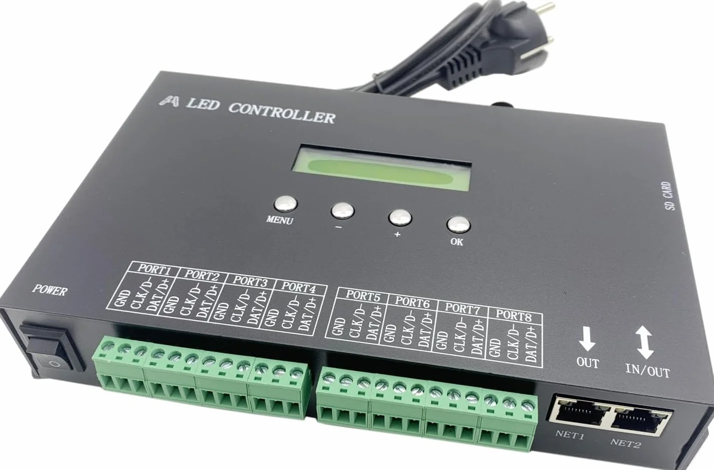 H807SA 8CH artnet/dmx a spi led pixel controlador con tarjeta SD para WS2811 WS2812B WS2815 WS2813 apa102 tira LED
