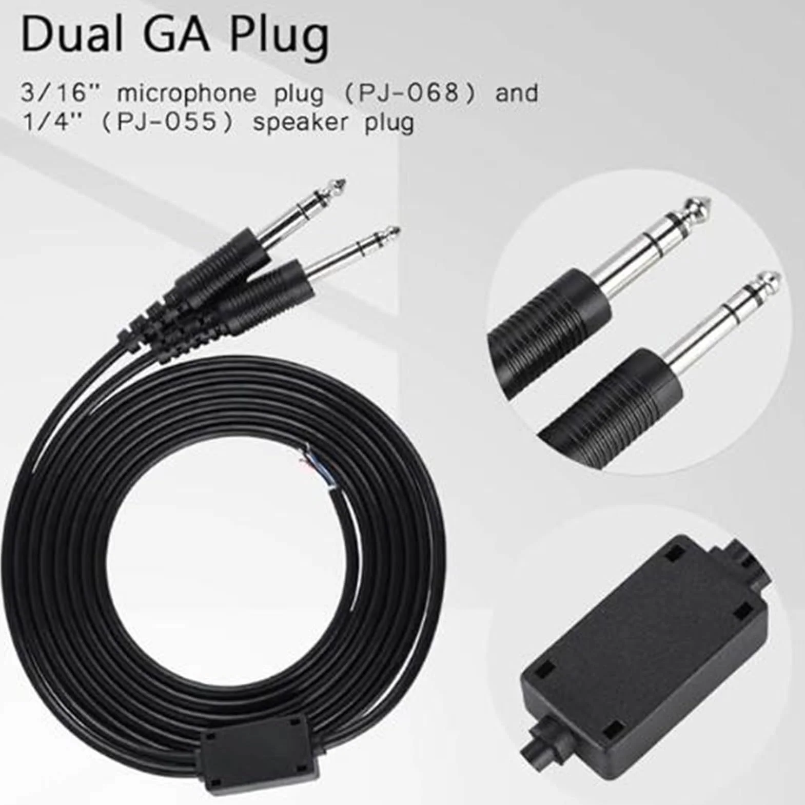 Cable de Repuesto para Auriculares de Aviación para David Clark AVCOMM Pilot, Cable de Bricolaje de 6.6 Pies, Enchufes GA Duales, Material de PVC Duradero, Fácil de Operar,