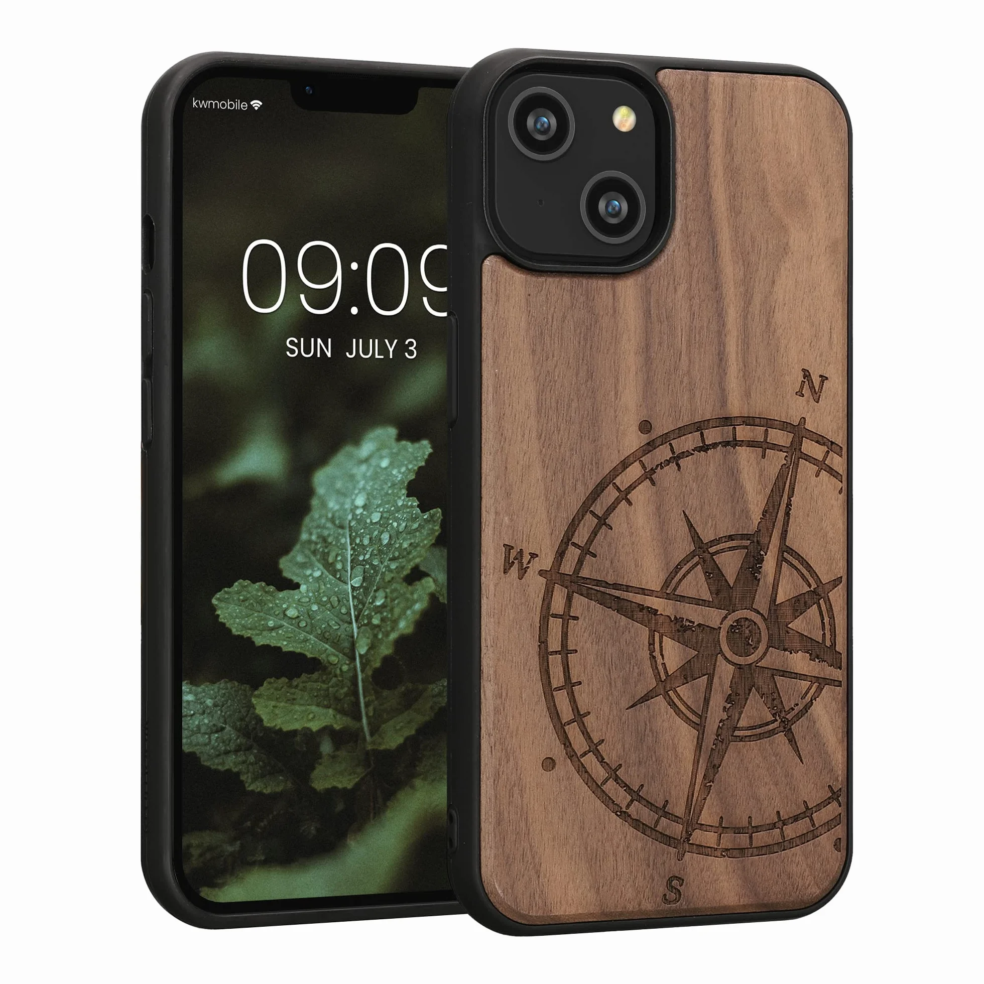 kwmobile Carcasa Compatible con Apple iPhone 14 Funda de Madera con Bumper Antigolpes Magnética
