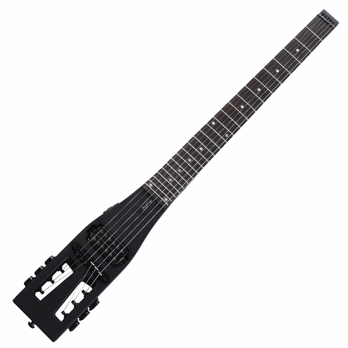 Guitarra eléctrica práctica portátil de viaje, 82 cm, 1,6 kg, escala completa de 64,8 cm, con bolsa de transporte, zurdo, negro mate