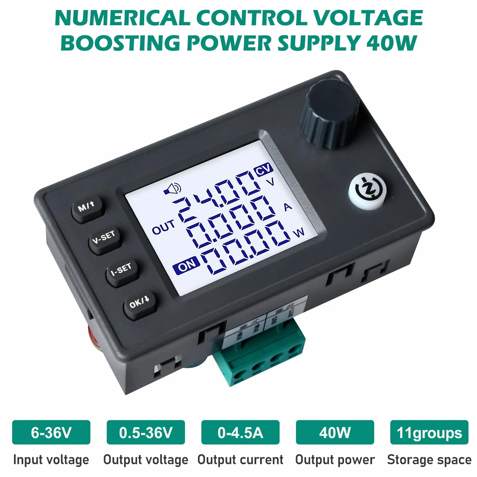 Convertidor DC Boost Buck, convertidor Buck-Boost de 6-36 V hasta 0,5-37 V, 40 W, 4,5 A, voltaje ajustable, fuente de alimentación estabilizada