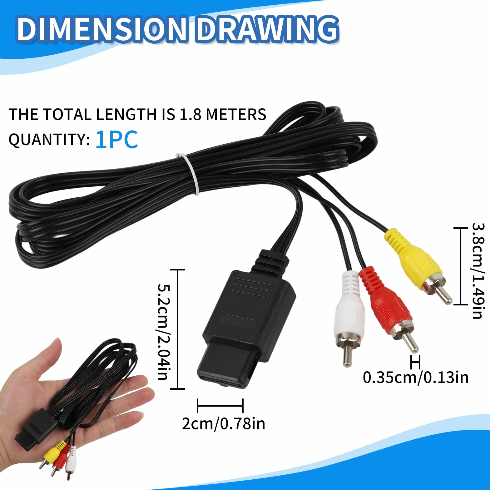Cable AV para Nintendo Gamecube, N64 y SNES – Cable RCA de audio estéreo y vídeo de 1,75 m (5,8 ft) para alta resolución de imagen y sonido – para televisores y monitores