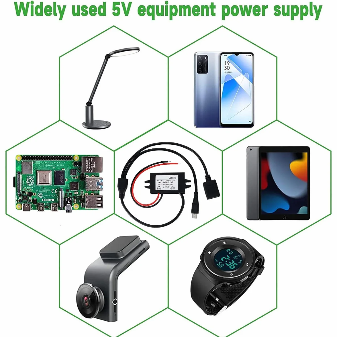 Greluma 1 Pieza Convertidor Impermeable de 12V a 5V 3A, Puertos duales USB/Micro USB DC-DC módulo Reductor Adaptador de Corriente Compatible con Raspberry Pi 4, teléfono móvil, Coche