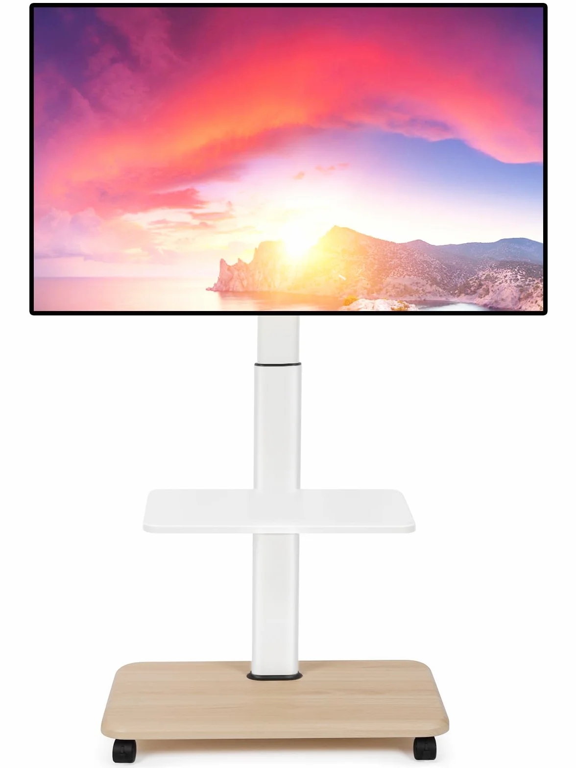 Soporte de TV Rodante Móvil para Televisores de 32-70 Pulgadas Planos/Curvos LED/LCD/OLED Altura Ajustable Soporte Portátil con Ruedas hasta 100lbs con Estante para Laptop y DVD para Exterior Blanco