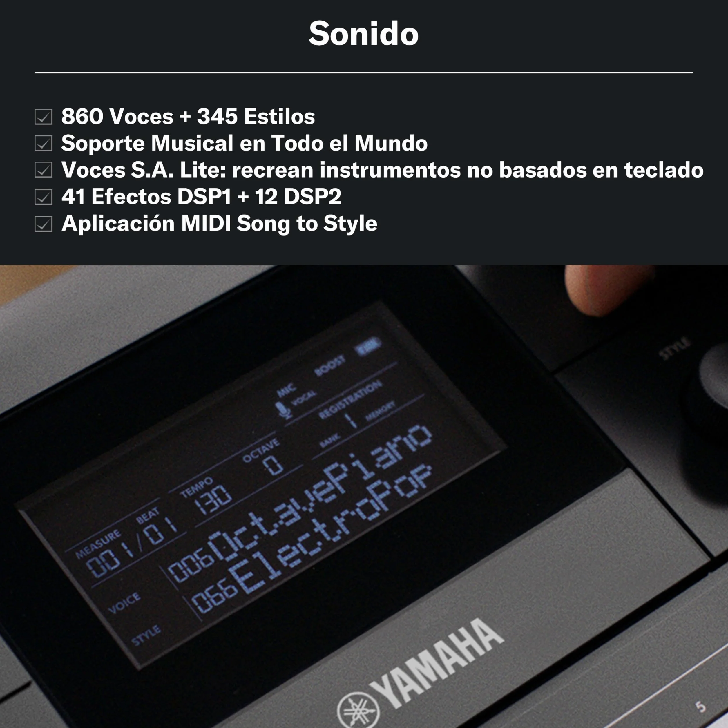 YAMAHA PSR-E483 – Teclado portátil moderno con 61 teclas sensibles a la pulsación, 860 Voces con 15 Super Articulation Lite, 345 Estilos, altavoces de alta potencia y USB-C – Negro