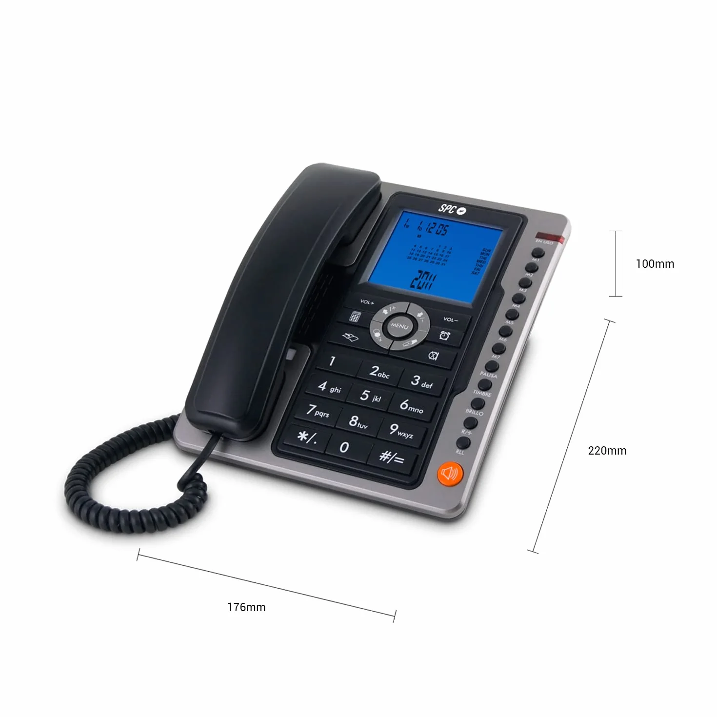 SPC Office Pro Teléfono Fijo sobremesa con Pantalla iluminada, 7 Memorias Directas, Identificador de Llamadas y Manos Libres