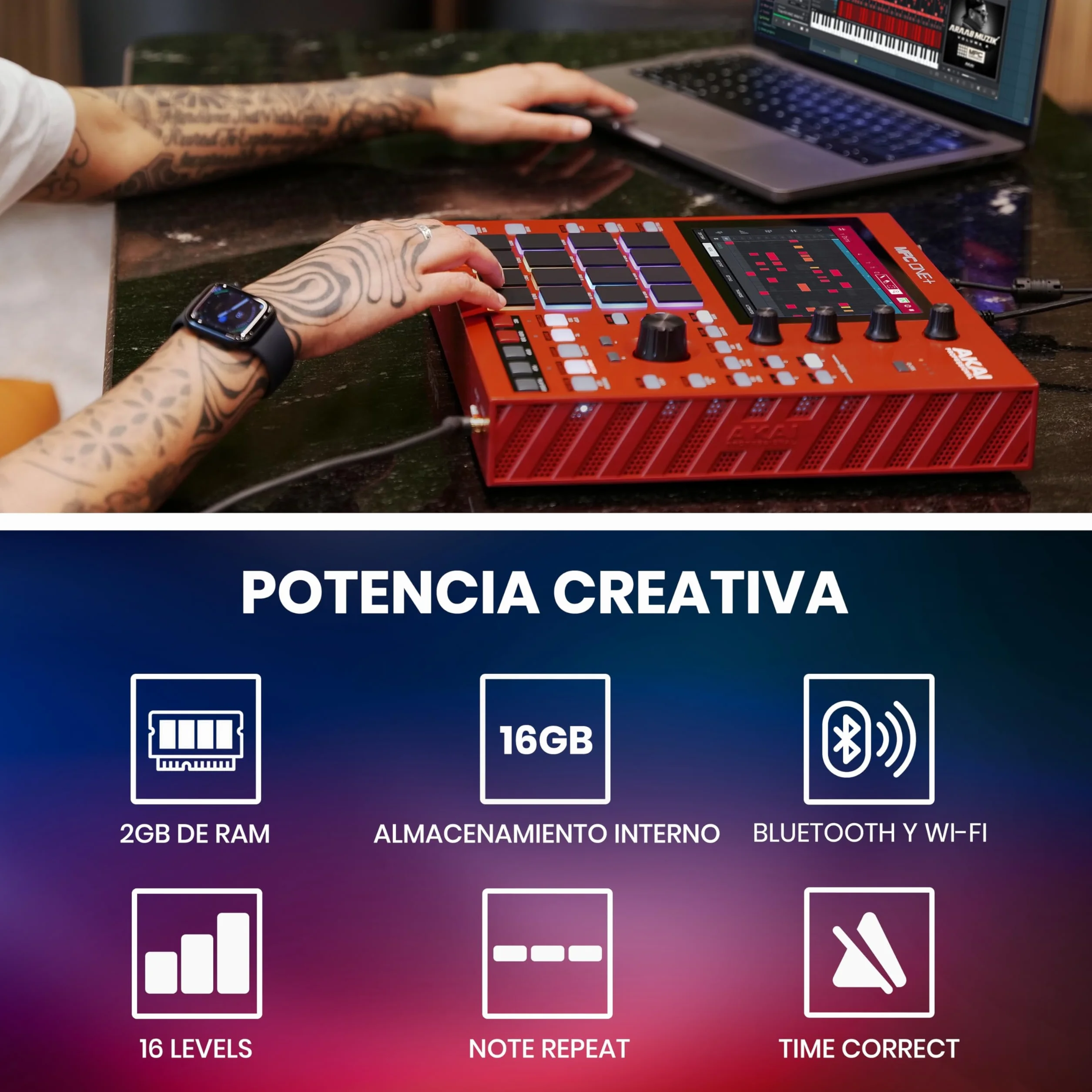 Akai Professional MPC One+ Drum Machine, Beat Maker y Controlador MIDI Autónomo con WiFi, Bluetooth, Drum Pads, Plug-ins de Sintetizador, Pantalla Táctil e Integración con Native Instruments