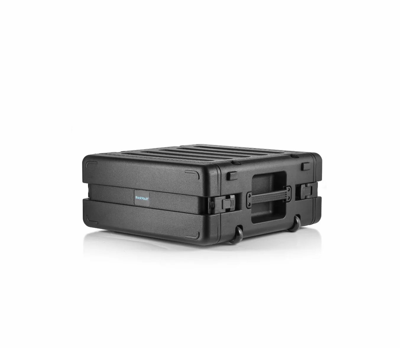 RackVault – Carcasa rígida para audio, 19 pulgadas, 4U, 480 mm, con ruedas y carro, caja apilable, montaje en rack, para aplicaciones industriales y AV/música, color negro, Negro , 19 Zoll