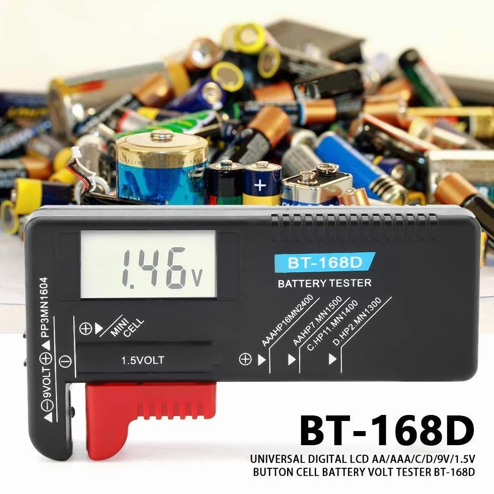 GTIWUNG Probador De Pilas Digital con Pantalla LCD, Probador Testador Universal Comprobador de Pilas Baterias Digital Medidor Voltaje Pilas AAA C D 9V 1.5V + 10Pcs Caja Almacenaje Pilas aa y aaa