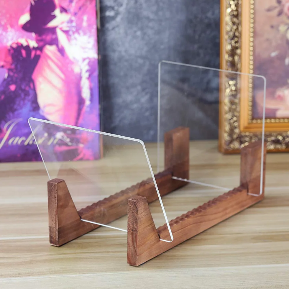Estanterias para Discos de Vinilo,Almacenamiento Discos Vinilo,Soporte para Discos de Vinilo de madera maciza con soporte de acrílico transparente,diseño premium, Capacidad 50 Álbumes,Marrón