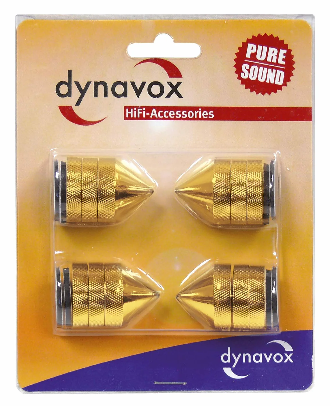 Dynavox Sub-Watt-Absorber, juego de 4 unidades, desacopladores ajustables en altura para dispositivos HiFi y altavoces con arandelas, latón
