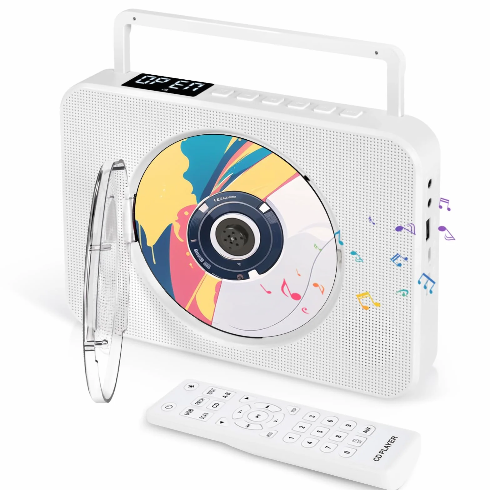 Przenośny odtwarzacz CD Bluetooth z radiem FM, USB, AUX, pilotem