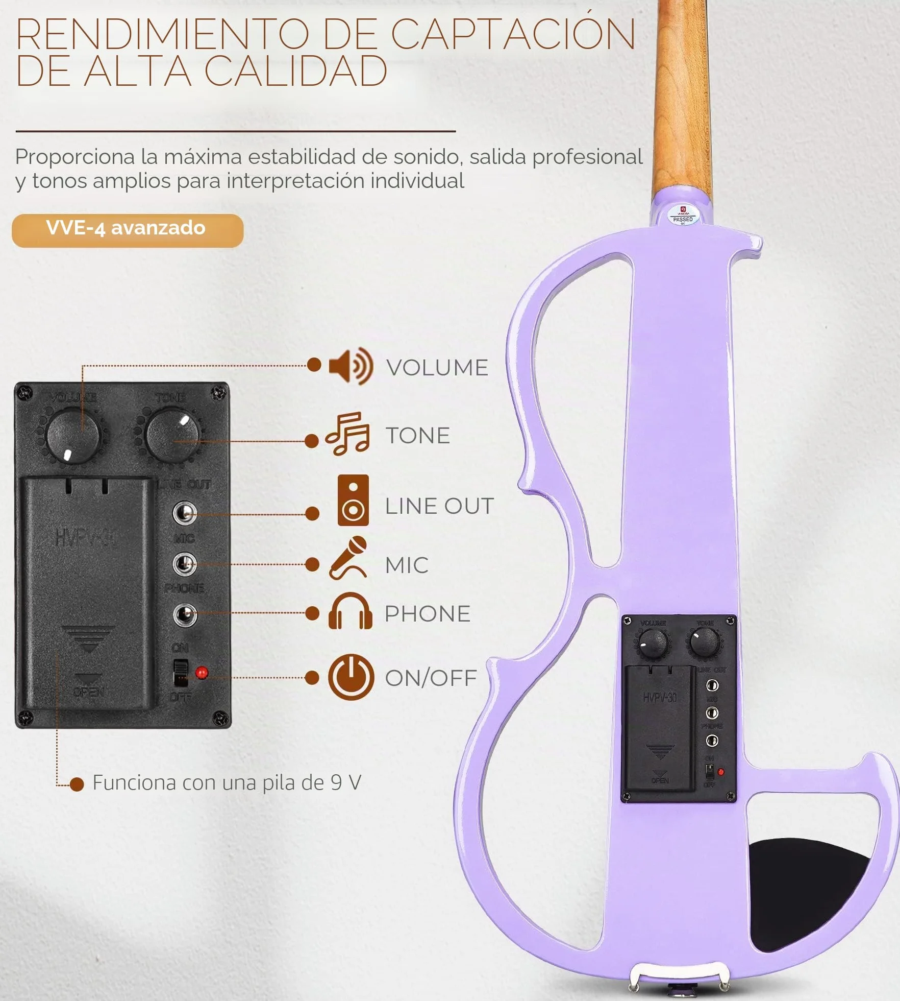 Vangoa 4/4 Violín Electrico Silencioso Tamaño Completo Electric Violin Set para Principiantes, Adultos, Estudiantes con Kits, Púrpura