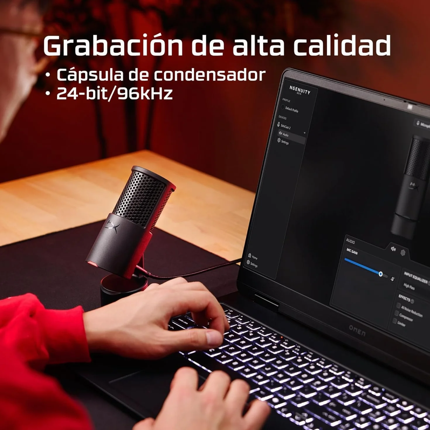 HyperX Solocast 2 - Micrófono Condensador USB patrón cardioide, Juegos, Streaming, podcasts, PC, Twitch, Youtube, Discord, Negro