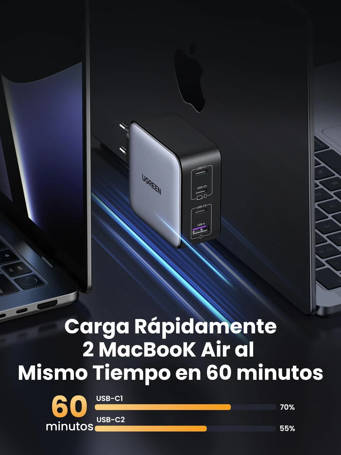 UGREEN Nexode 100W Cargador USB C Carga Rápida Multidispositivo con 4 Puertos Compatible con iPhone 17 Pro MAX Air 16 15 14 13 Galaxy S26 25 24 Pixel 10 Pro iPad MacBook M5 M4 Steam Deck