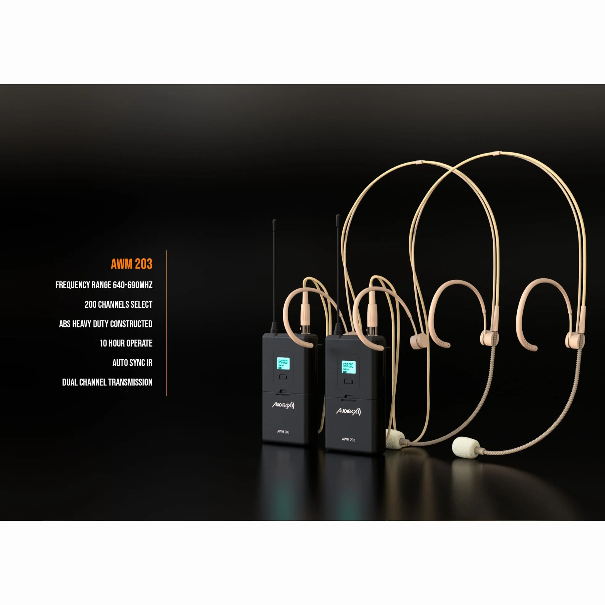 Audibax AWM 203 Sistema Inalámbrico Micrófono Diadema de 2 Canales UHF