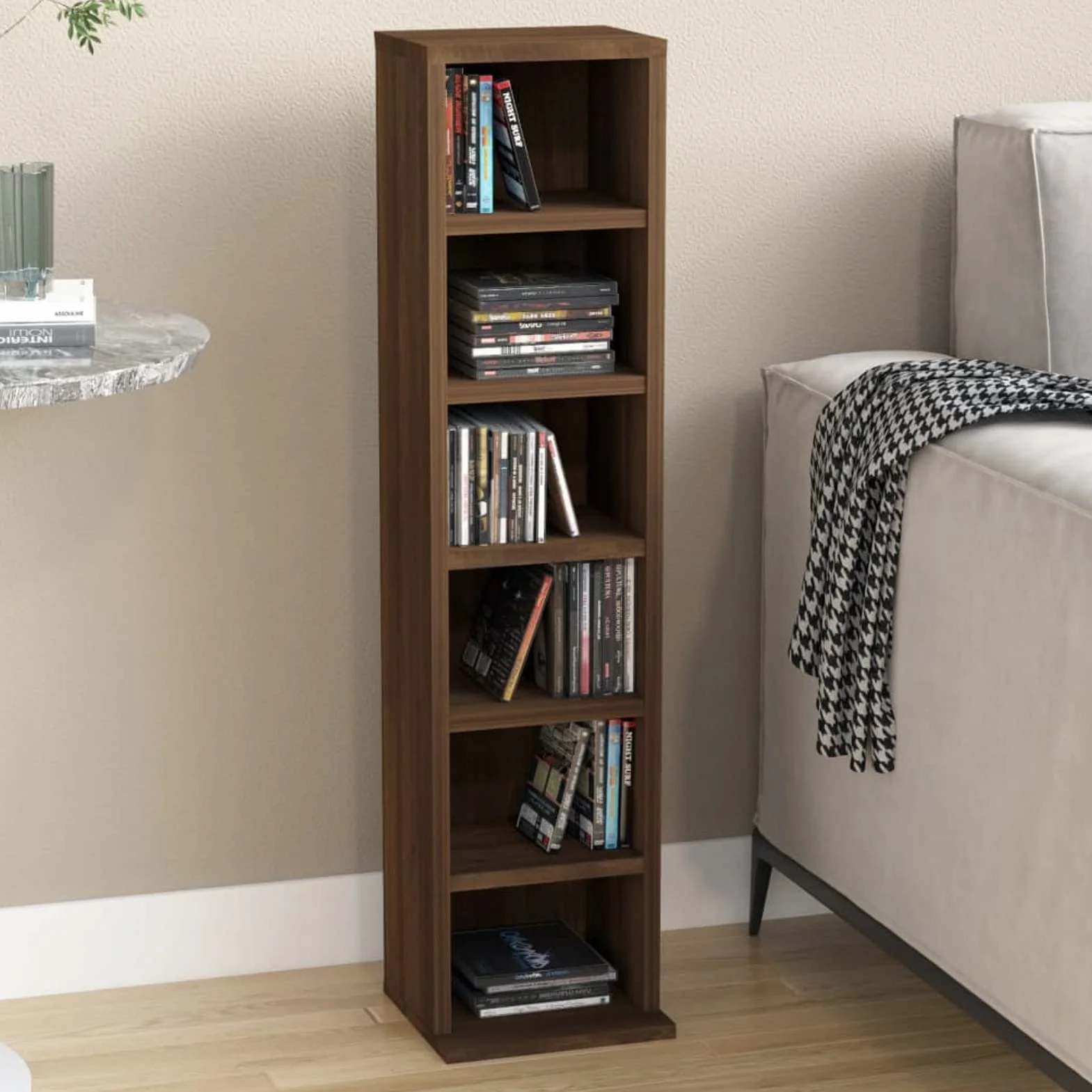 BaraSh Estantería de CD Madera contrachapada Roble marrón Mueble para Discos Mueble CD 21x20x88 cm