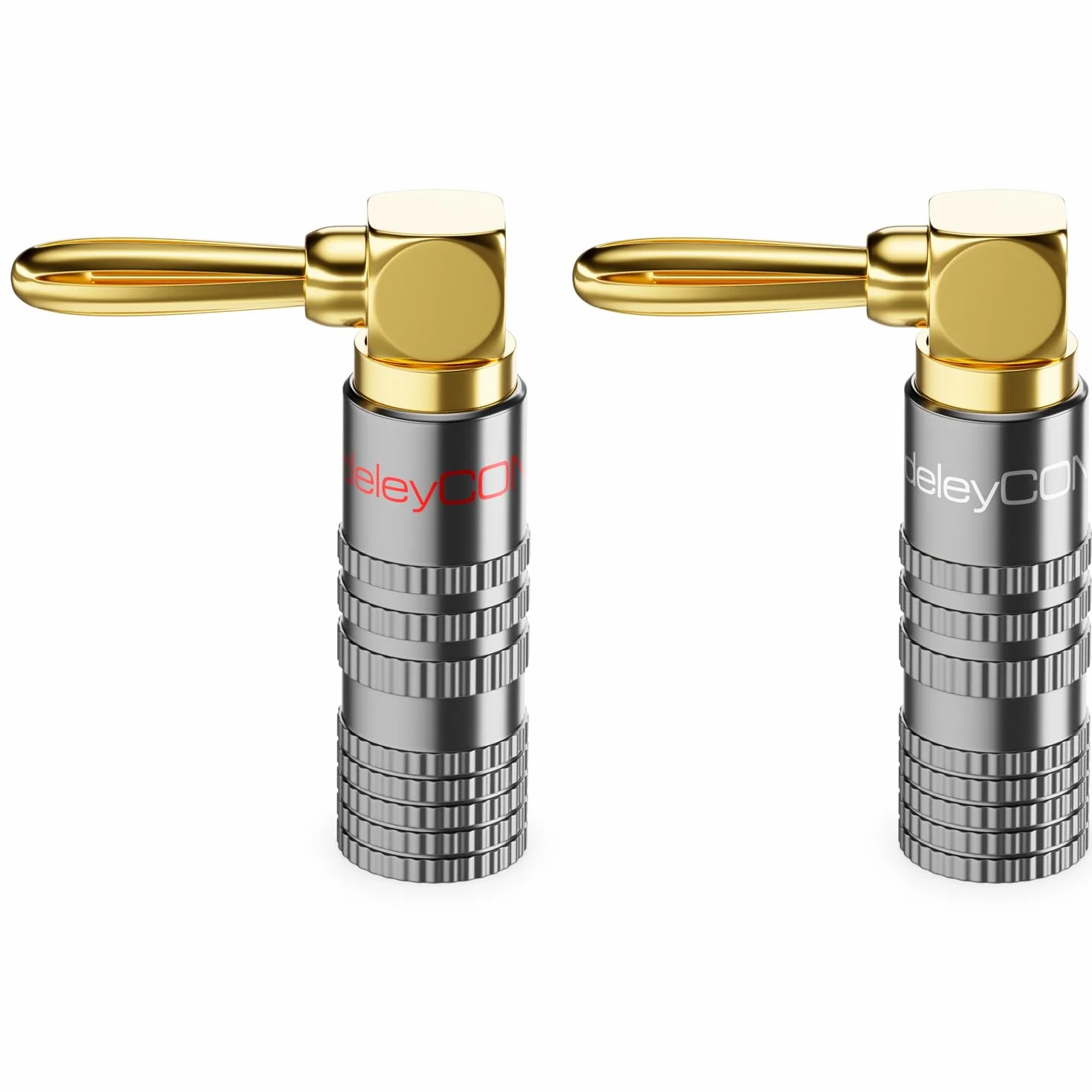 deleyCON 10 Piezas Conectores Tipo Banana 90° Acodado Dorado Enroscable para Cable de Altavoz 0,75-4,5 mm