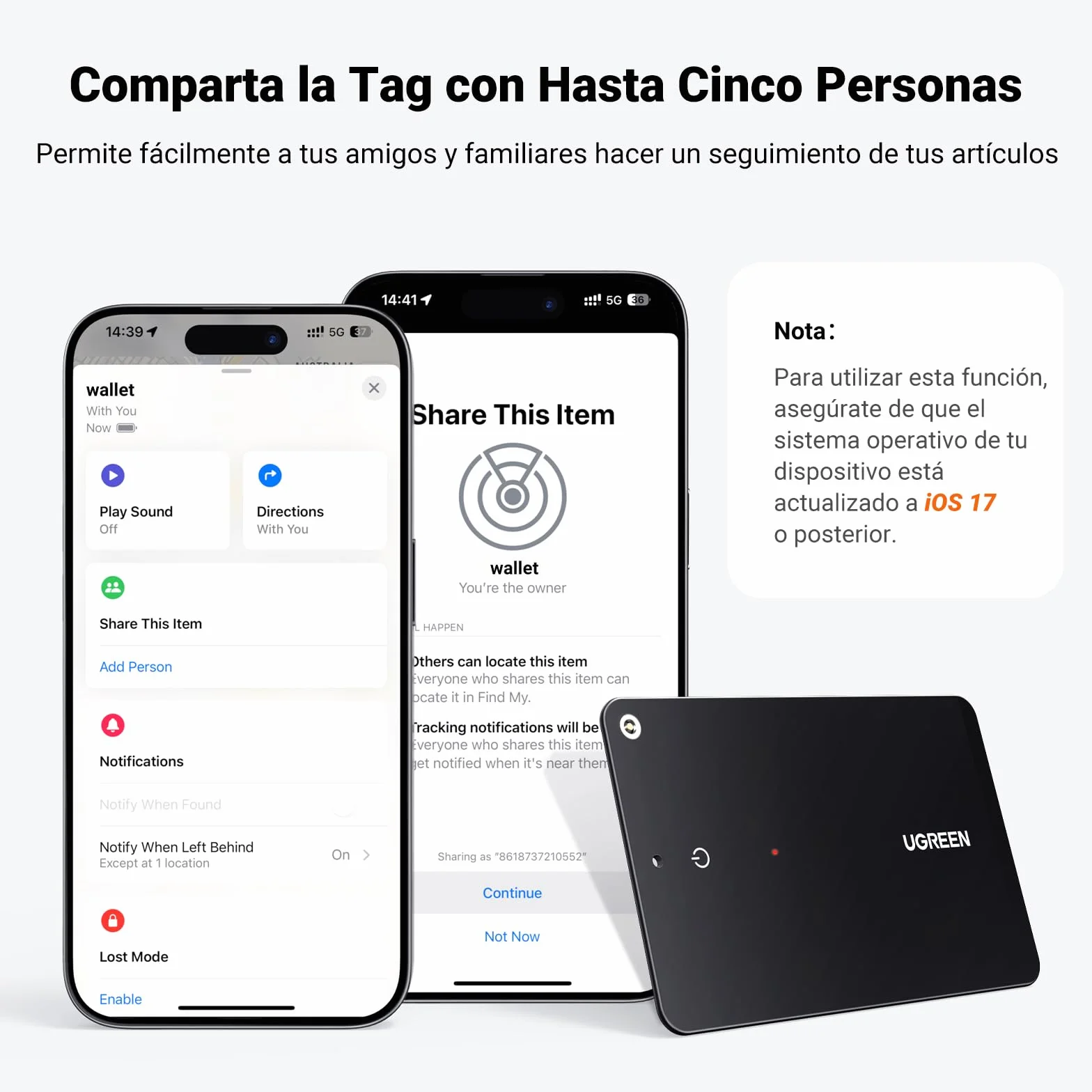 UGREEN FineTrack Slim Smart Finder Localizador Solo iOS(NO Android) Bluetooth Tracker Tarjeta Seguimiento Rastreador para Pasaporte Cartera Equipaje Bolsa IP68 Impermeable