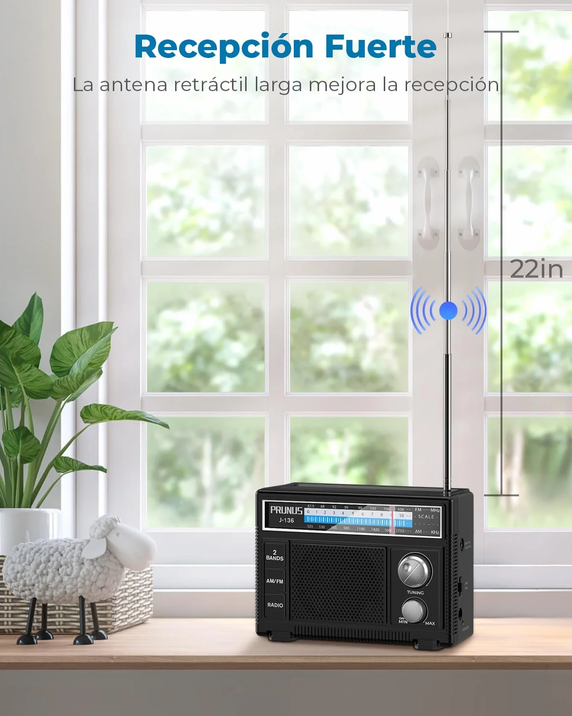 PRUNUS J-136 Radio FM AM Portátil Pilas CA con Toma AUX Micrófono
