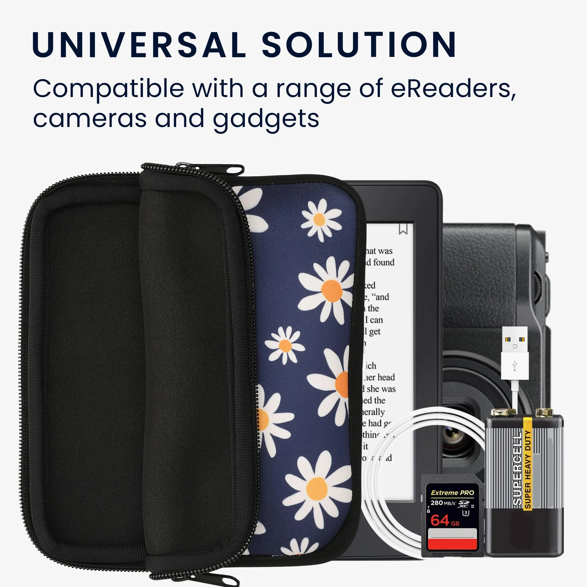 kwmobile Funda Universal para e-Book Neopreno con Cremallera Azul/Blanco/Amarillo