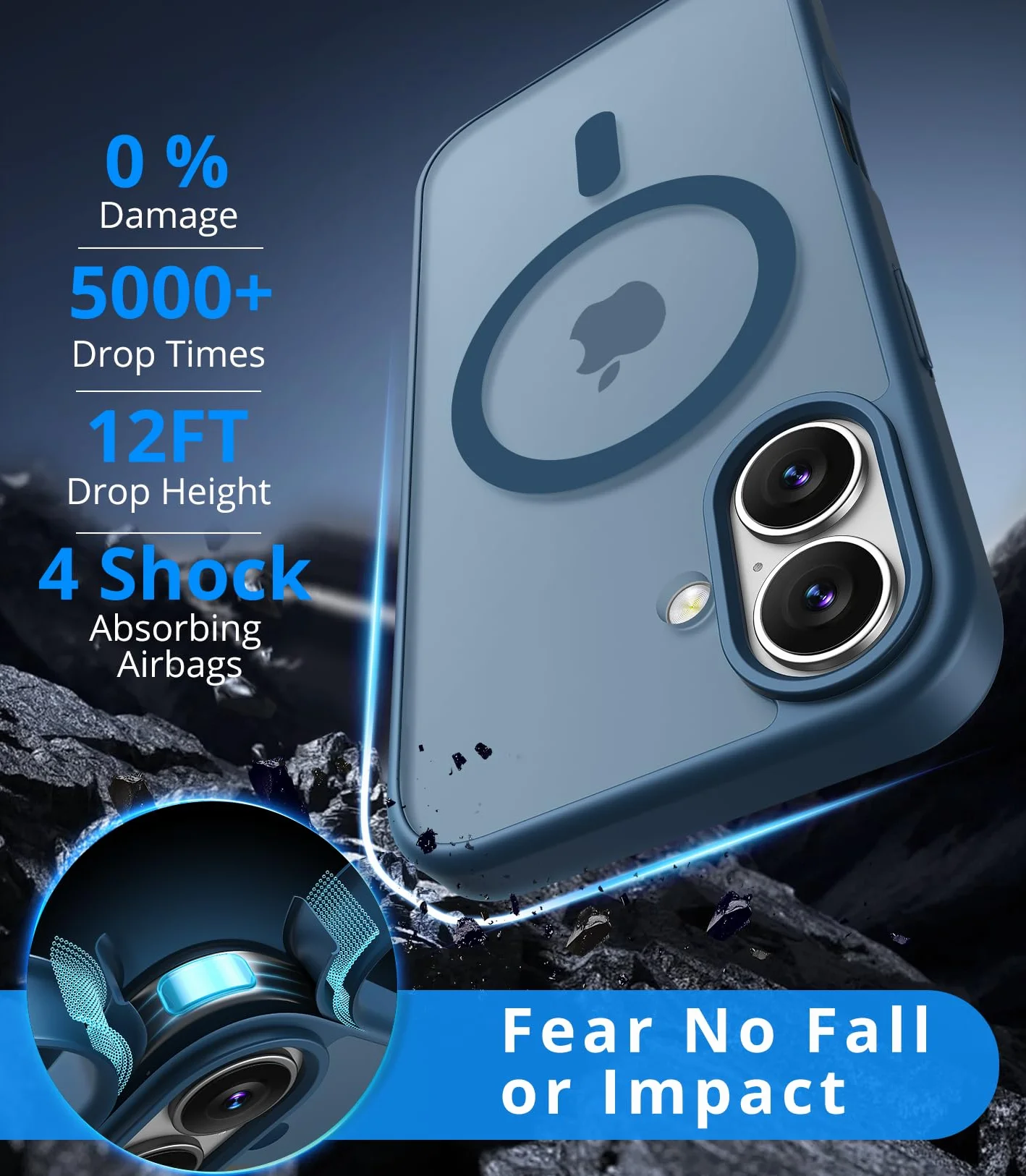 Vansdon Funda Magnética para iPhone 17 con 1 Piezas Cristal Templado, Compatible con Magsafe, Protección contra caídas de Grado Militar, Carcasa Respaldo Translúcida Mate Slim Antigolpes-Azul Oscuro