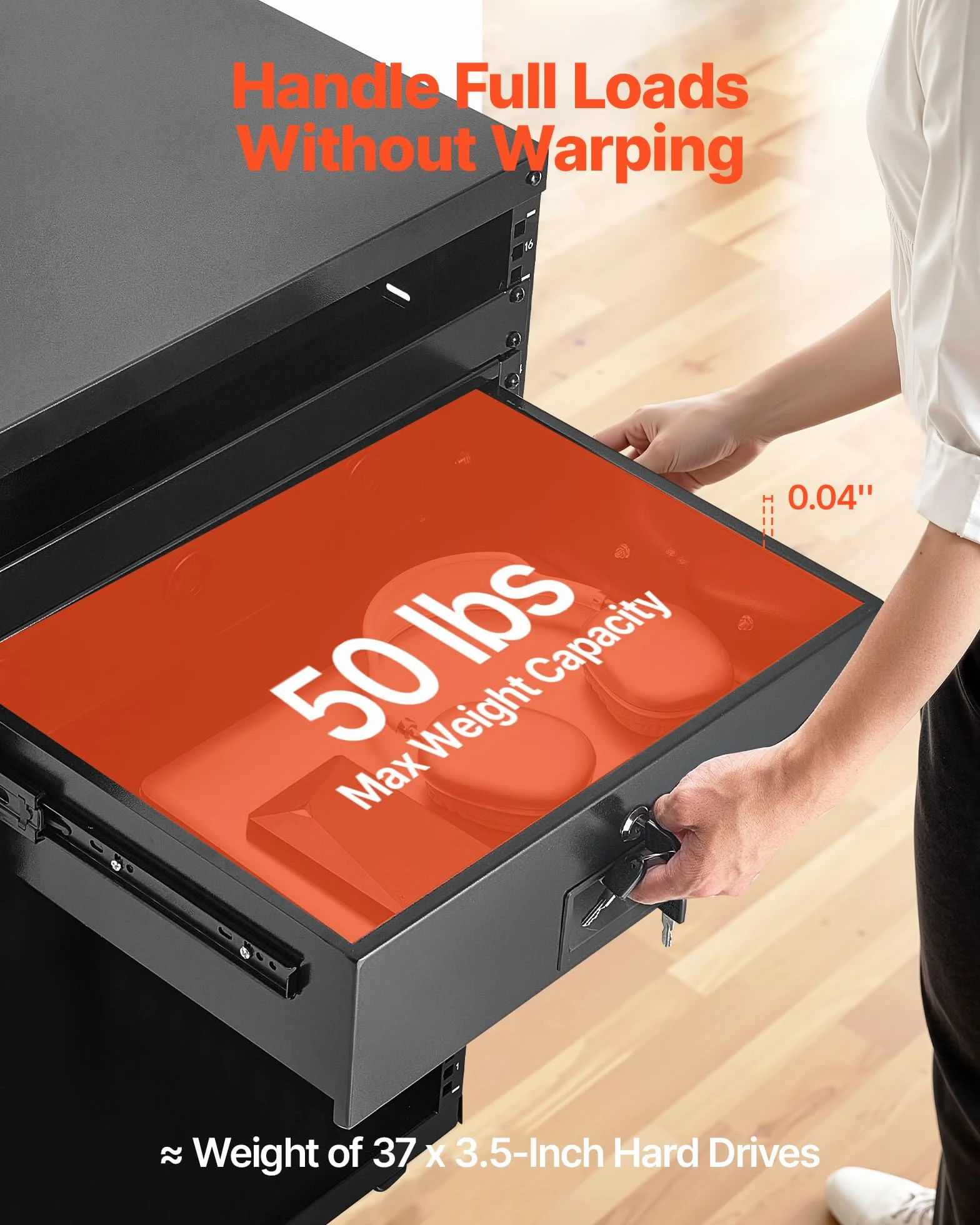 VEVOR Cajón para Montaje en Rack de 3U, Carga de 22,68 kg, Cajón Deslizante con Cerradura y Orificios para Gestión de Cables, para Rack o Gabinete de AV para Servidores de Equipos de Red de 48,26 cm