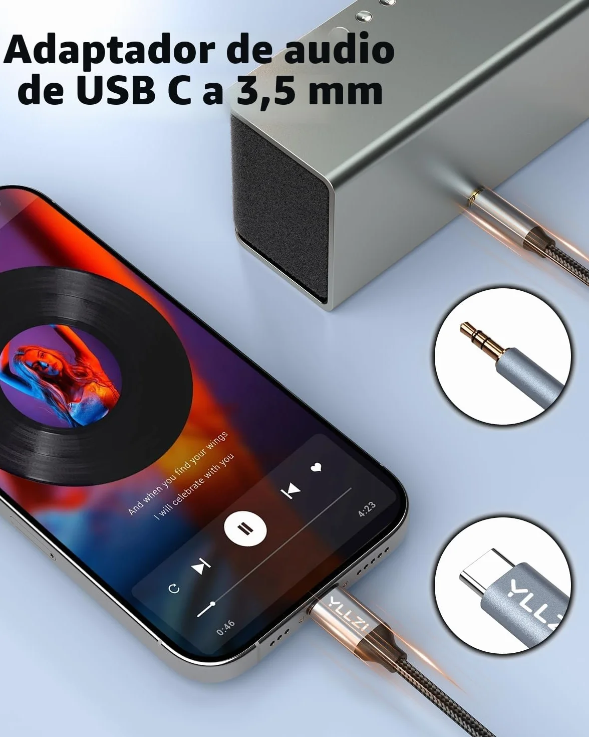 Cable USB C a Aux 1.2M, Jack 3.5 mm Audio para iPhone 17 16 15, Galaxy S25/S24/S23/S22/Note 20