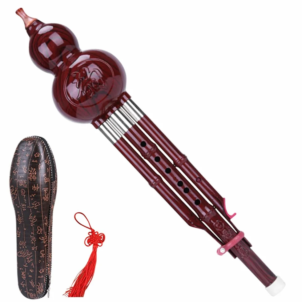 Flauta de calabaza tradicional, afinación C/B, 41 x 9 cm, instrumento musical Hulusi, regalo único para amantes de la música y artistas
