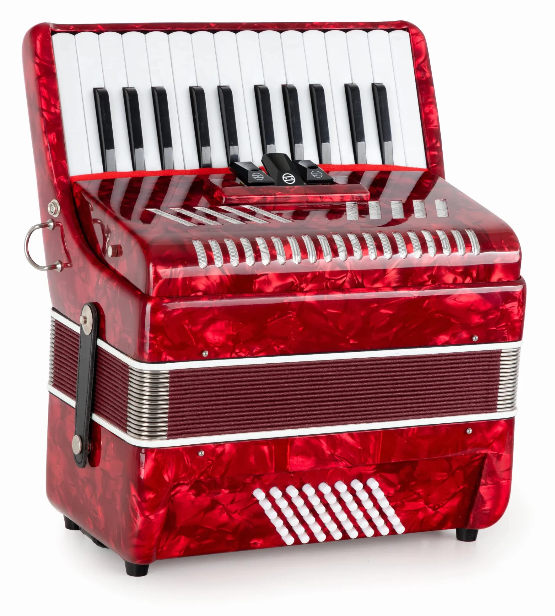 Acordeón Classic Cantabile 48 Bajos "Secondo V" - Acordeón de teclas - 2 voces - 26 teclas de agudos - con correas y funda mochila - Rojo