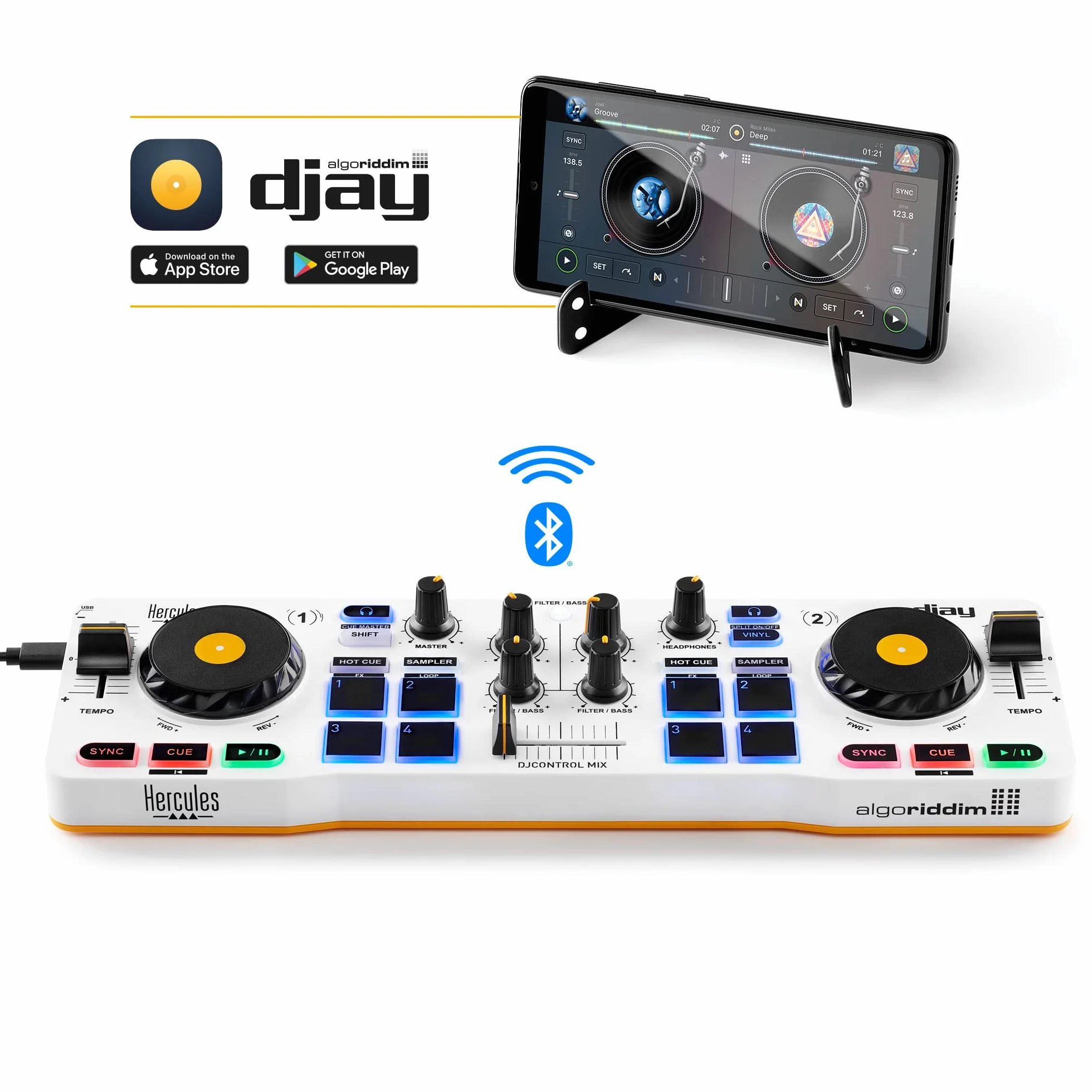 Hercules DJControl Mix - Controladora DJ Bluetooth de 2 pistas para móviles