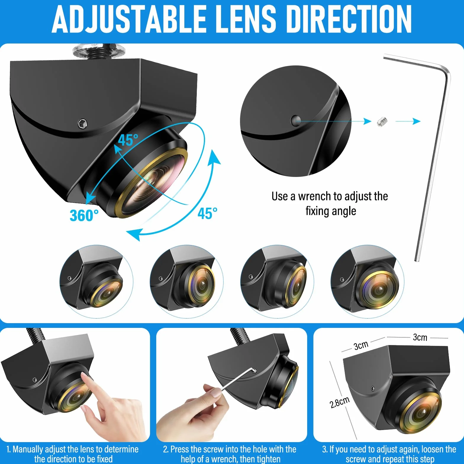 HD 720P Cámara de Marcha Atrás, 360° Ajustable Camara Trasera Coche, Gran Angular 170° IP68 Impermeable Camara Marcha Atras Coche Nocturna para automóvil, SUV, Camper, Caravana