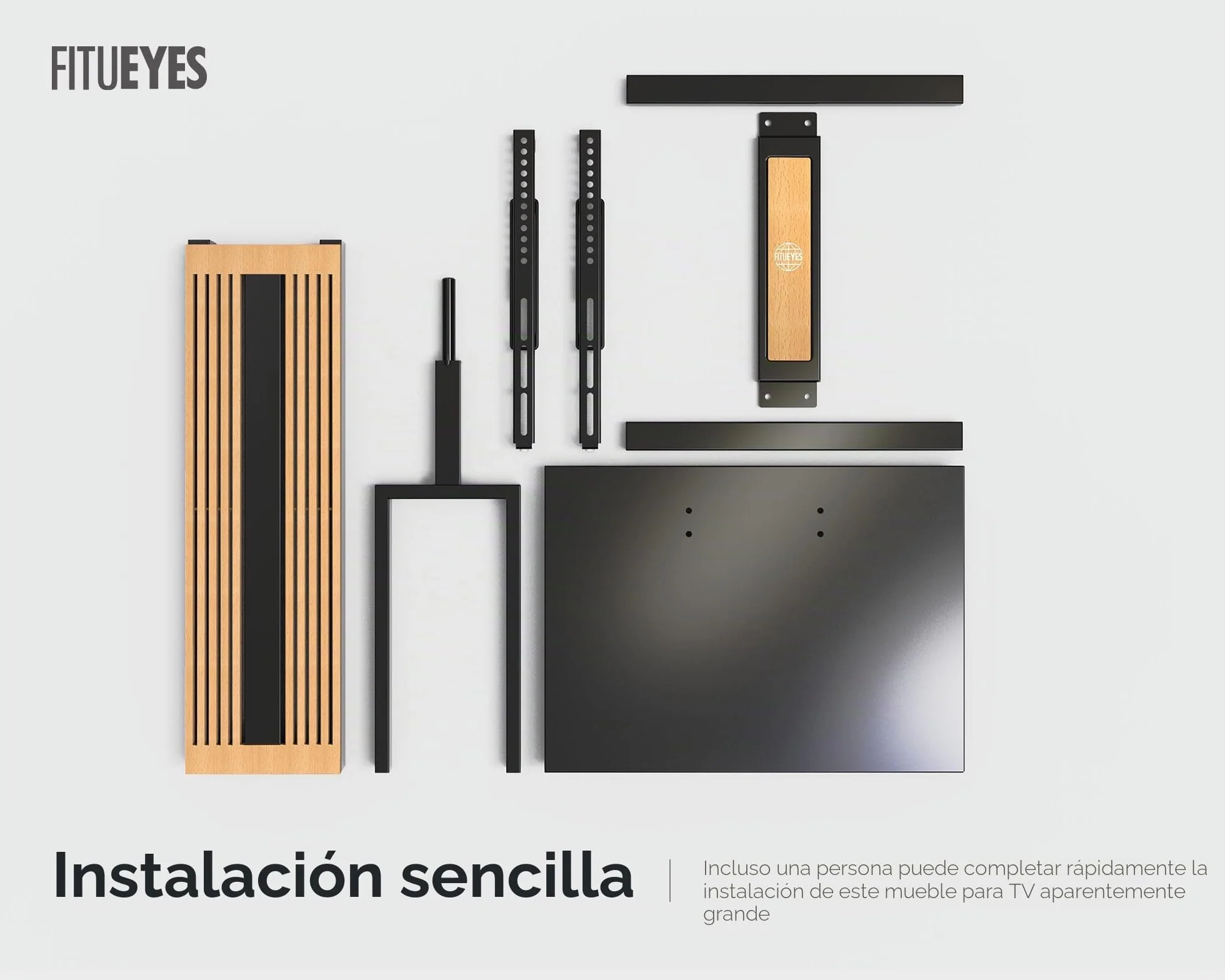 FITUEYES Soporte TV Pie de 32-65 Pulgadas Soporte TV Suelo de Madera de Haya Pie Altura Ajustable y Giro